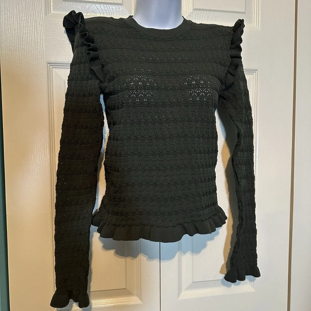 Zara Knit Top with Ruffles Women's Size Small Long Sleeve